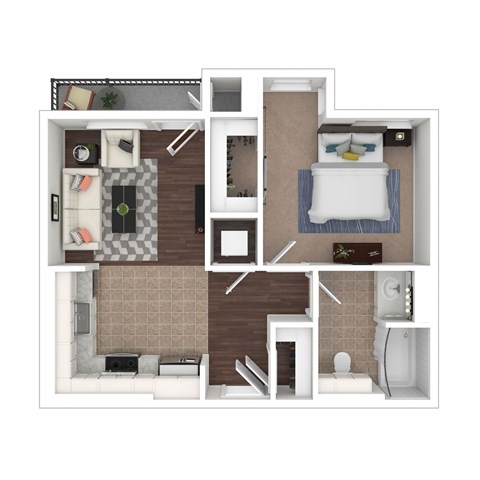 Floor plan for 1 bed, 1 bath, 599 sqft